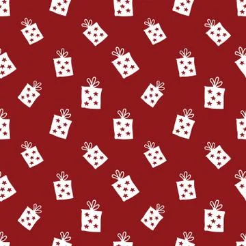Gift Seamless Pattern, hand drawn gift boxes doodles background, Vector Illus Stock Illustration
