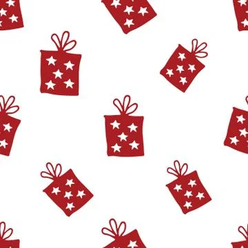 Gift Seamless Pattern, hand drawn gift boxes doodles background, Vector Illus Illustrazione stock