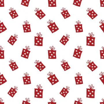 Gift Seamless Pattern, hand drawn gift boxes doodles background, Vector Illus 스톡 일러스트