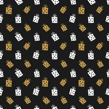 Gift Seamless Pattern, hand drawn gift boxes doodles background, Vector Illus Stock Illustration