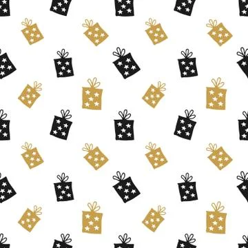 Gift Seamless Pattern, hand drawn gift boxes doodles background, Vector Illus Illustrazione stock