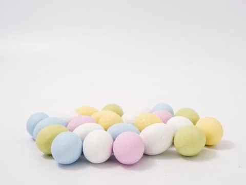 Gift set of easter colored eggs on a white background Stock Photos