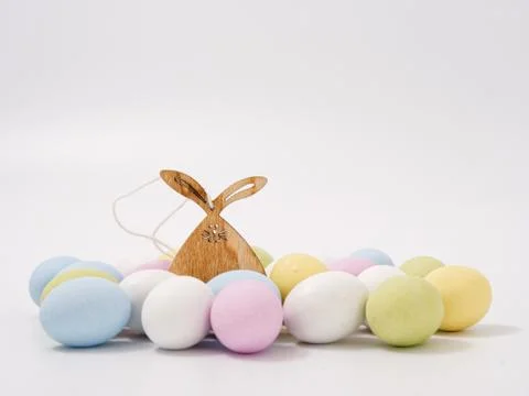 Gift set of easter colored eggs on a white background Stock Photos