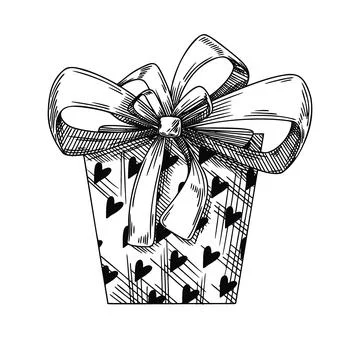 Gift sketch with bow. Festive packaging. Valentine's day gift. Vector Illustrazione stock