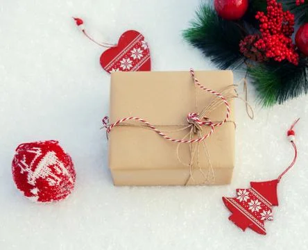 Gift on snow Stock Photos