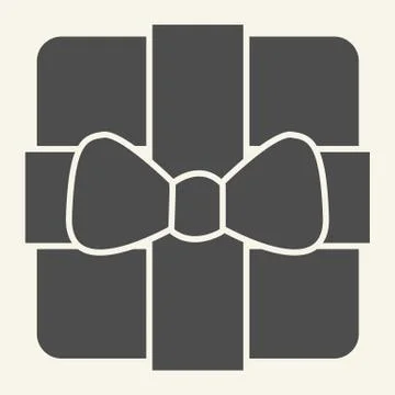 Gift solid icon. Christmas present box with bow glyph style pictogram on white Stock Illustration