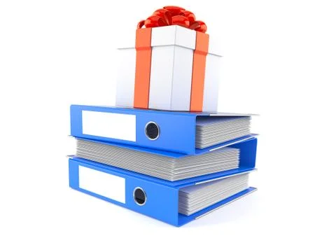Gift on stack of ring binders Stock Illustration