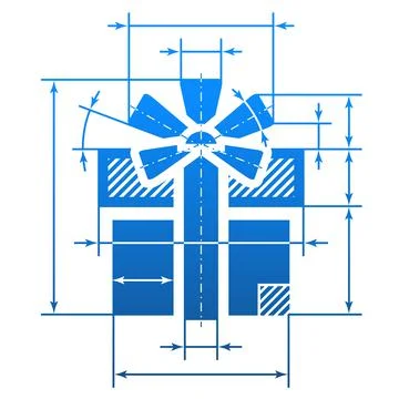 Gift symbol with dimension lines Stock Illustration