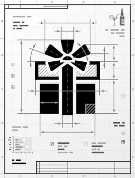 Gift symbol as technical drawing Stock Illustration