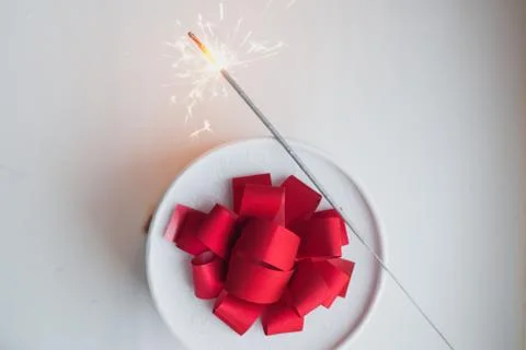 The gift on the table, Sparkler, Stock Photos