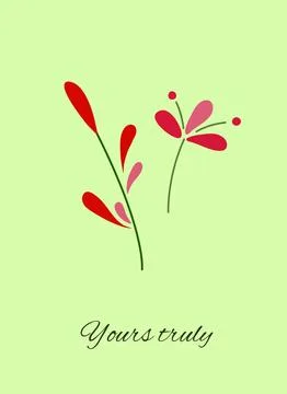 Gift tag, greeting card. Delicate flowers with the inscription Yours truly,.. Stock Illustration