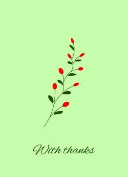 Gift tag, greeting card. Delicate flower with the inscription with thanks, .. Stock Illustration