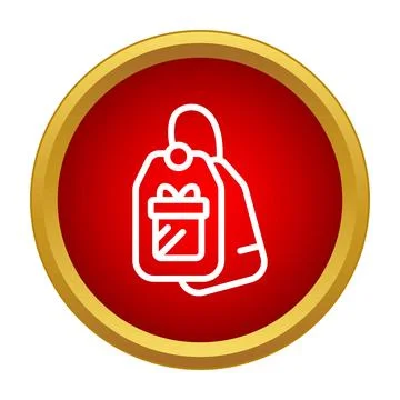 Gift tag with present icon on red button Stock Illustration