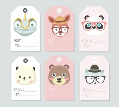 Gift tags with cute animals.. Stock Illustration