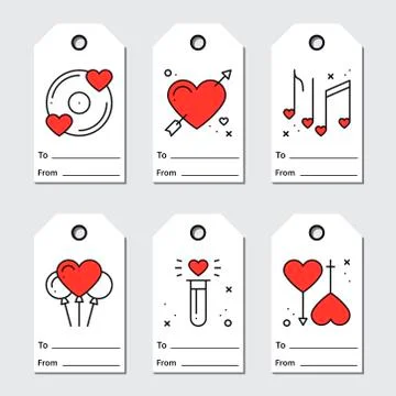 Gift tags design on white background. Love, romantic, wedding, heart theme Stock Illustration