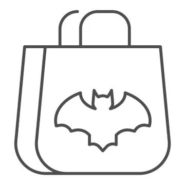 Gift thin line icon. Bag with bat, shopping package with creepy night flying Illustration