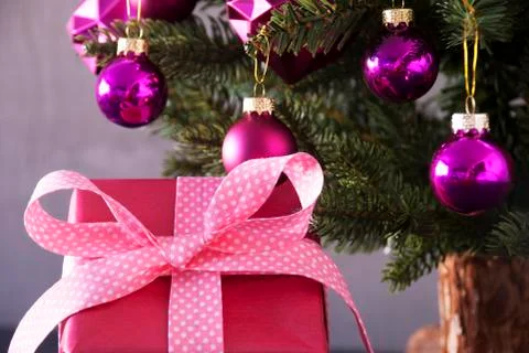 Gift With Tree, Copy Space Stock Photos