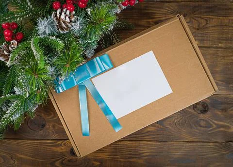 Gift under the tree top view with copy space Stock Photos