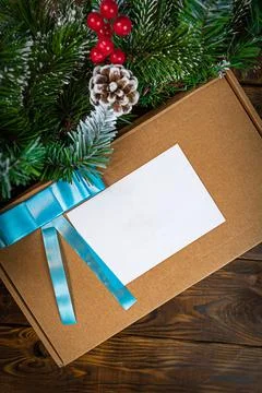 Gift under the tree top view with copy space Stock Photos
