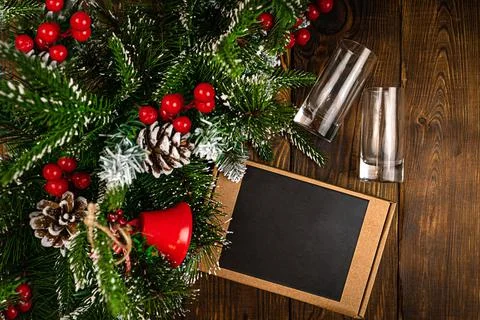 Gift under the tree top view with copy space Stock Photos