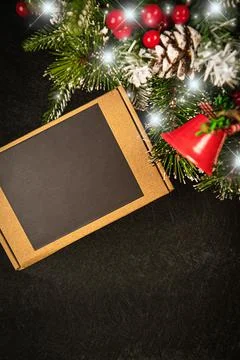 Gift under the tree top view with copy space Stock Photos