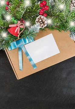 Gift under the tree top view with copy space Stock Photos