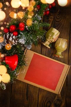 Gift under the tree top view with copy space Stock Photos