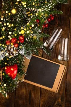 Gift under the tree top view with copy space Stock Photos