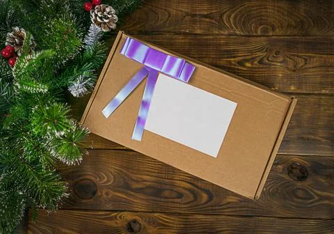 Gift under the tree top view with copy space Stock Photos
