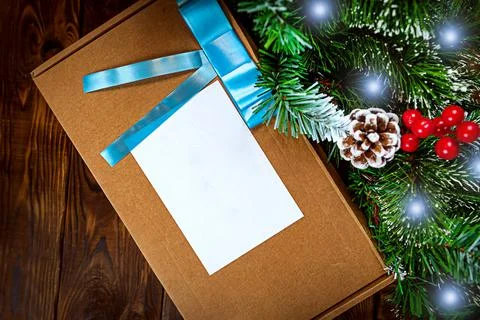 Gift under the tree top view with copy space Stock Photos