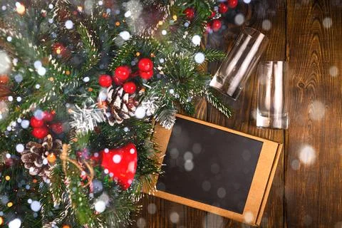 Gift under the tree top view with copy space Stock Photos