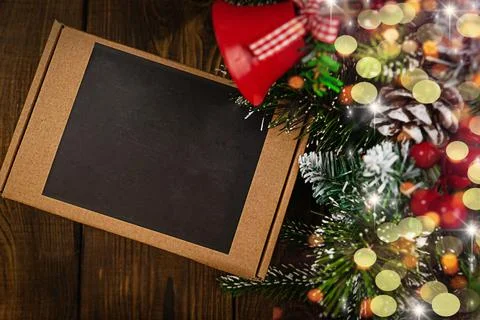 Gift under the tree top view with copy space Stock Photos