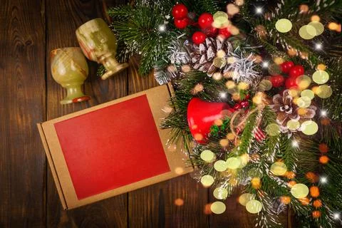 Gift under the tree top view with copy space Stock Photos