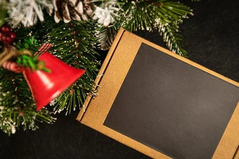 Gift under the tree top view with copy space Stock Photos