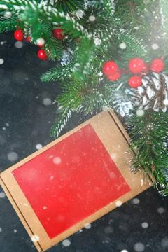 Gift under the tree top view with copy space Stock Photos