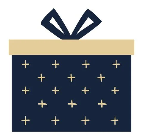 Gift vector illustration. Blue gift and gold star, circle, tore, spotted, polaa Stock Illustration