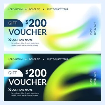 Gift voucher card set with gradient blend liquid background. Abstract seasona Stock Illustration