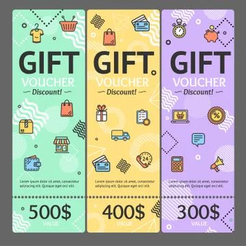 Gift Voucher Card Set Template Monetary Value Coupon. Vector Stock Illustration