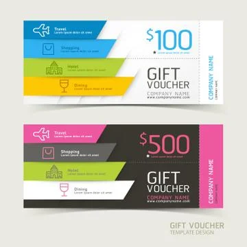 Gift voucher design template. Vector illustrations. Stock Illustration