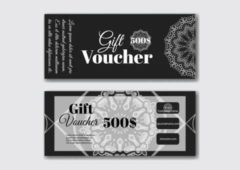 Gift voucher design templates with silver pattern. Vector illust Stock Illustration