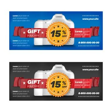 Gift voucher with digital camera Stock Illustration