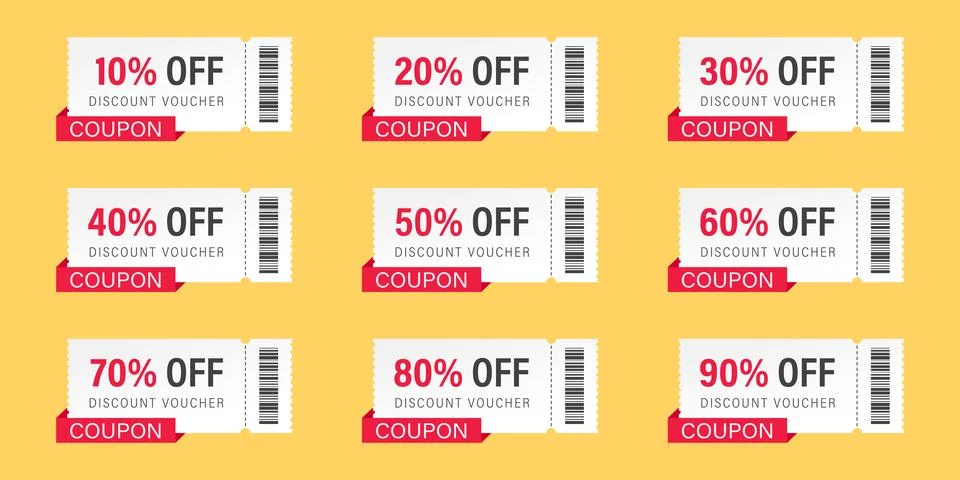 Gift voucher icon set in flat style. Discount vector illustration on isolat.. Illustrazione stock