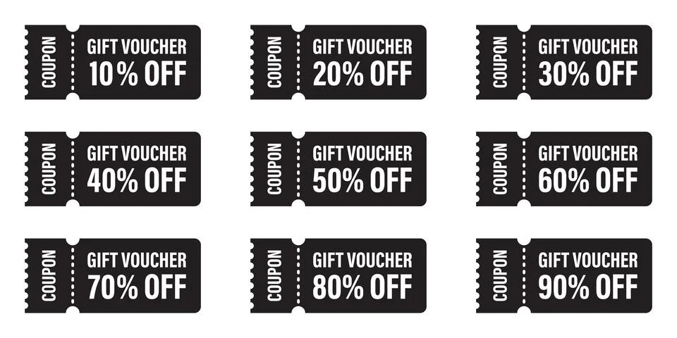 Gift voucher icon set in flat style. Discount vector illustration on isolat.. Illustrazione stock