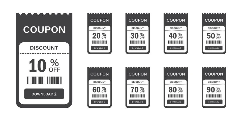Gift voucher icon set in flat style. Discount vector illustration on isolat.. Illustrazione stock