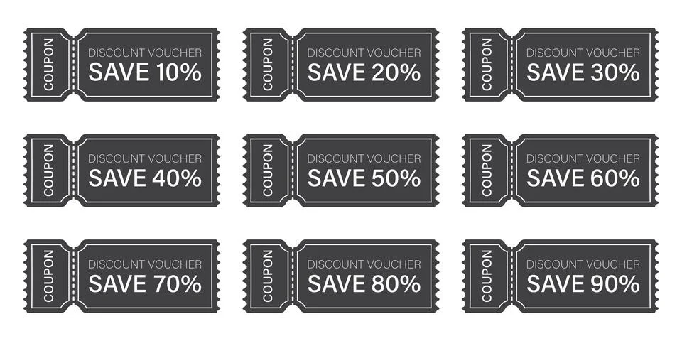 Gift voucher icon set in flat style. Discount vector illustration on isolat.. Illustrazione stock