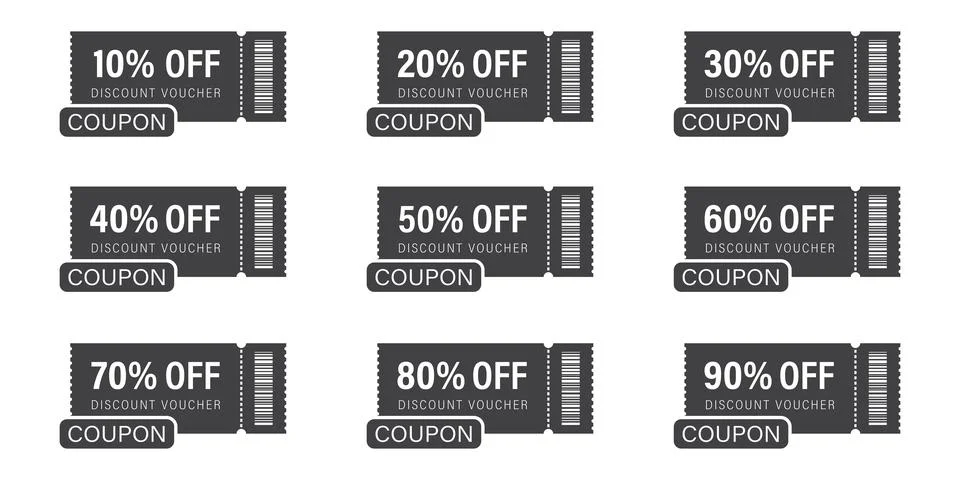 Gift voucher icon set in flat style. Discount vector illustration on isolat.. Illustrazione stock