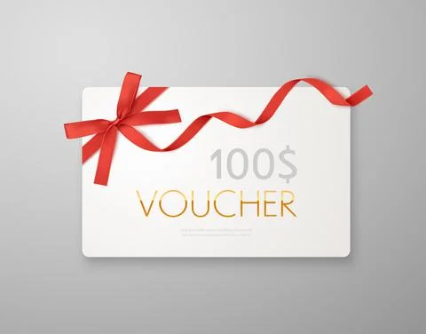 Gift voucher with red ribbon Stock Illustration
