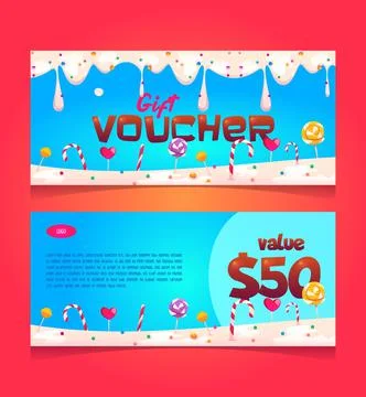 Gift voucher, shopping certificate with sweets Stock Illustration