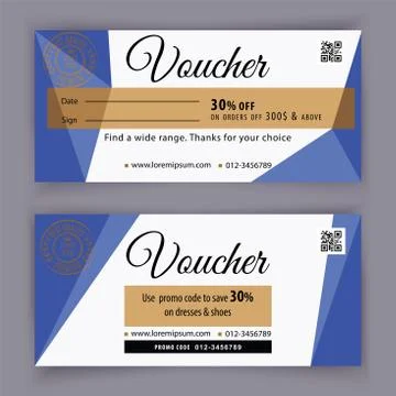 Gift voucher template with blue triangle design elements. Gift voucher value 100 Stock Illustration