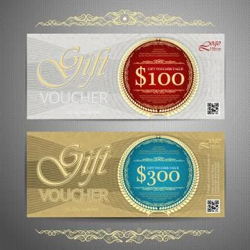 Gift voucher template with colorful pattern,cute gift voucher certificate coupon 库存插图